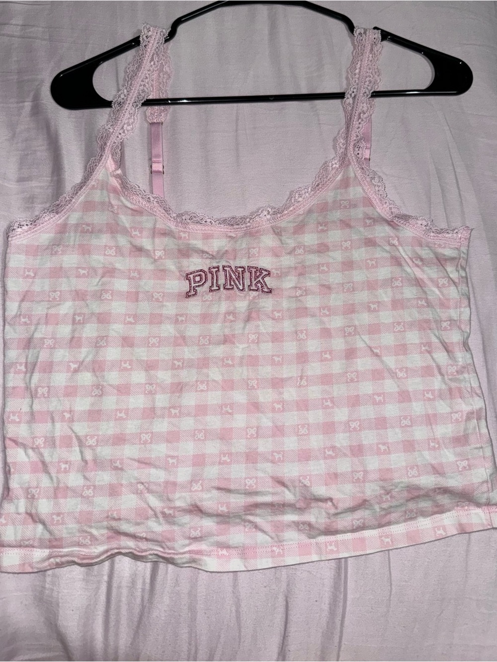 Love Shack Fancy PINK Victoria's Secret Pink Gingham Lace-Trim Camisole